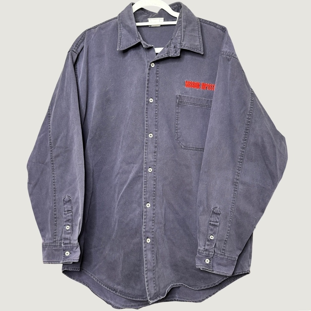 VTG 90s Mission Impossible Paramount Movie Promo Button Up Shirt Navy XL RARE